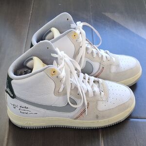 Nike Women's White Gray High-Top Sneakers with Green Heel Accent